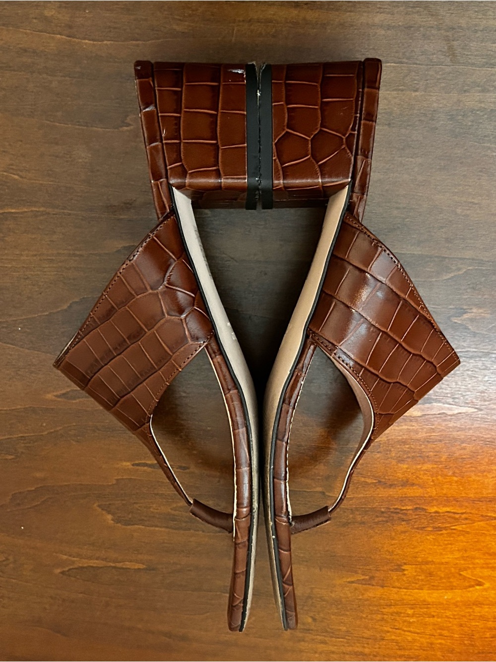 JCrew Brown Croc-Embossed Leather Thong Sandals block heel 10.5 - Picture 5 of 14